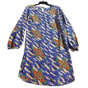 Amanda Uprichard Blue and Orange Patterned Silk Dress 📦
